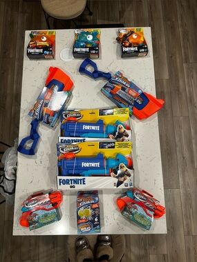Nerf Fortnite Pump-Action Blasters with Bright Blue and Orange Accents